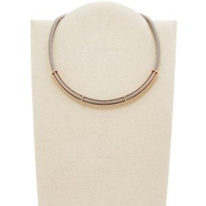 NWT Fossil Gray and Rose Gold Leather Necklace